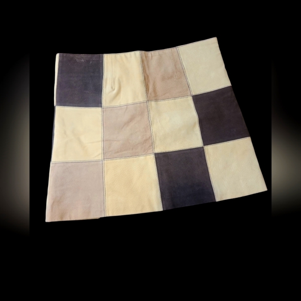 Vintage B Lucid Patchwork Leather Tan and Brown Skirt Size 4